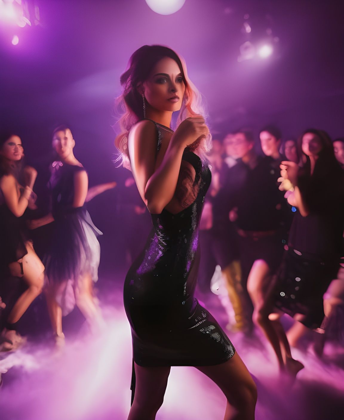 Party Girl in Purple Dress, Digital Art Portrait