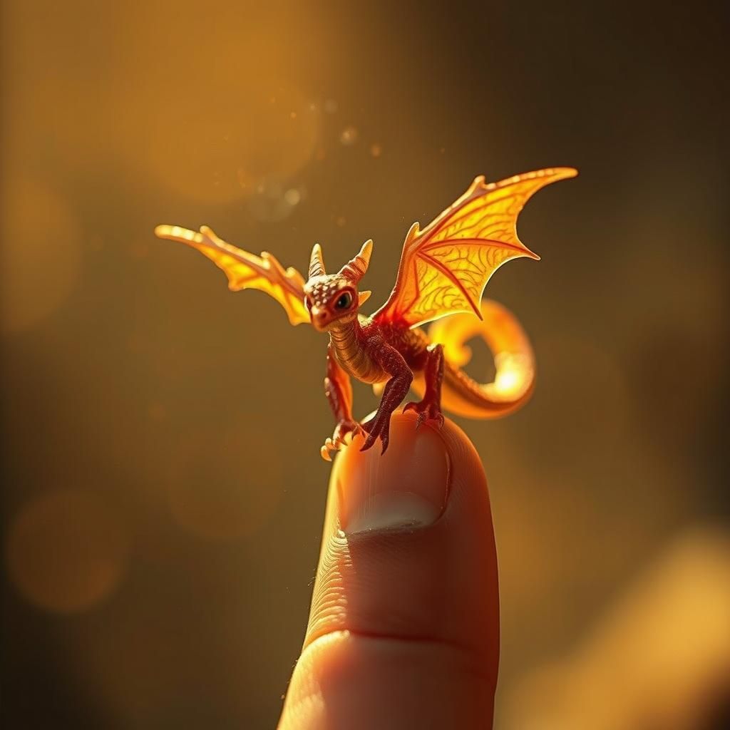 Tiny Fire Dragon Perched on Fingertip