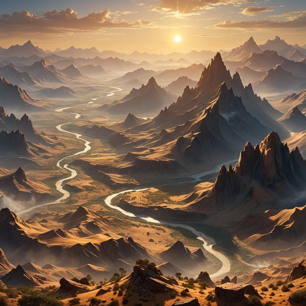Expansive Terrain: Golden Light and Mist