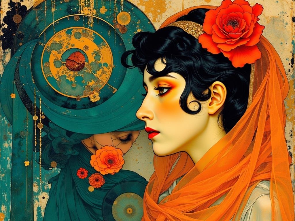 Vibrant Musical Scene in Art Nouveau Style