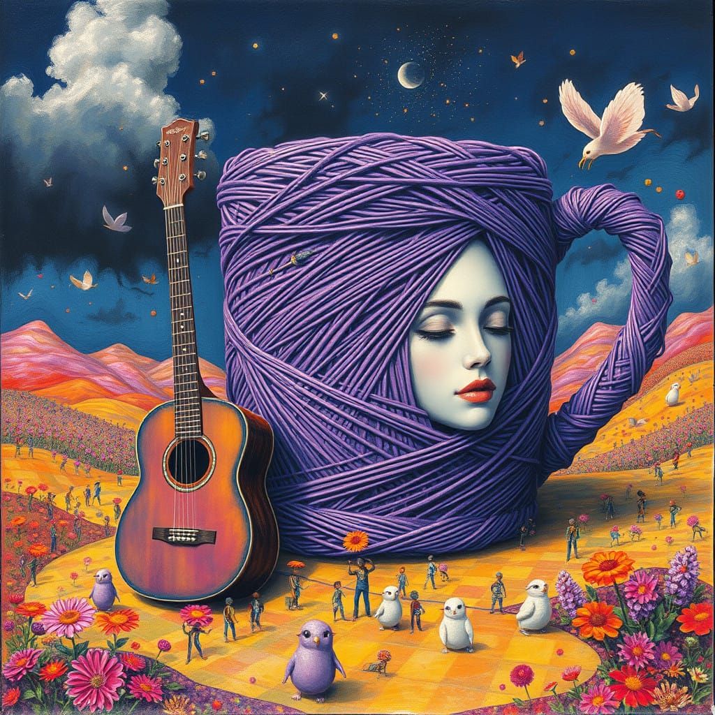 Vibrant Dreamscapes: Purple Mug Realm in Hyperdetailed Psych...