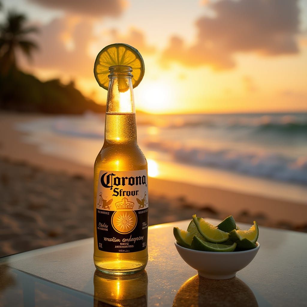 Sunny Beachside Beer Scene with Corona and Lime