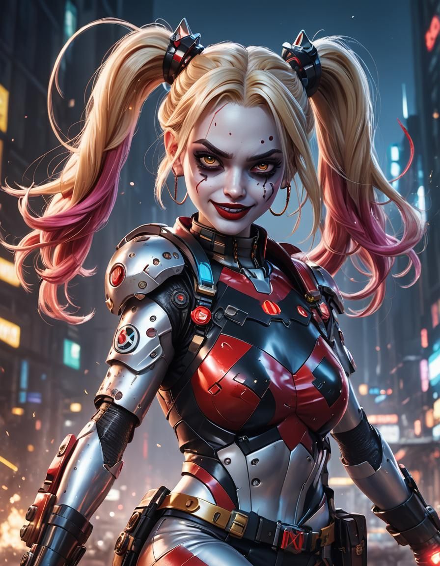 Fierce Cyborg Harley Quinn in Steamwave Style