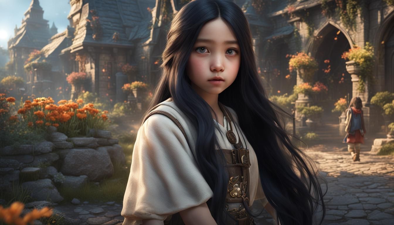 Photorealistic Young Girl Portrait in Detailed Fantasy Art