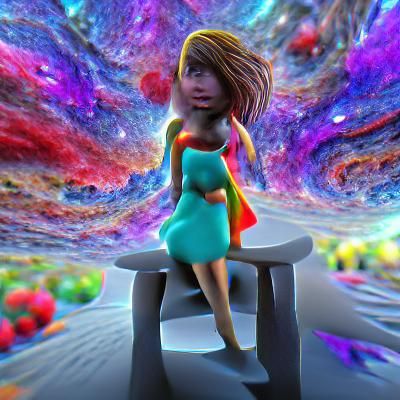 Girl with Universe Inside: 3D Colorful Render