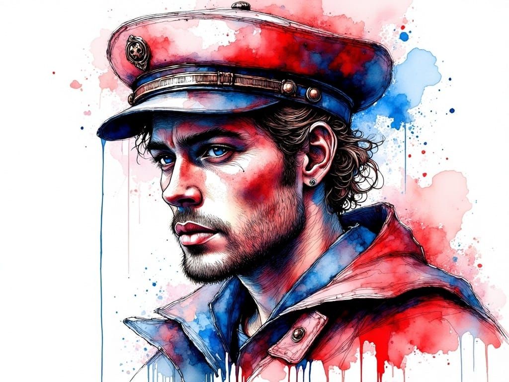 Sailor in a Rugged, Handsome, Portrait with Red, White, and...