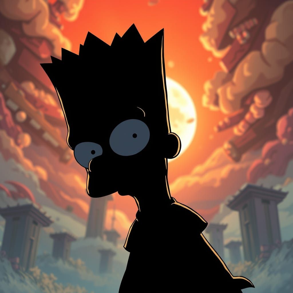 Bart Simpson in Dark Anime-Inspired Silhouette