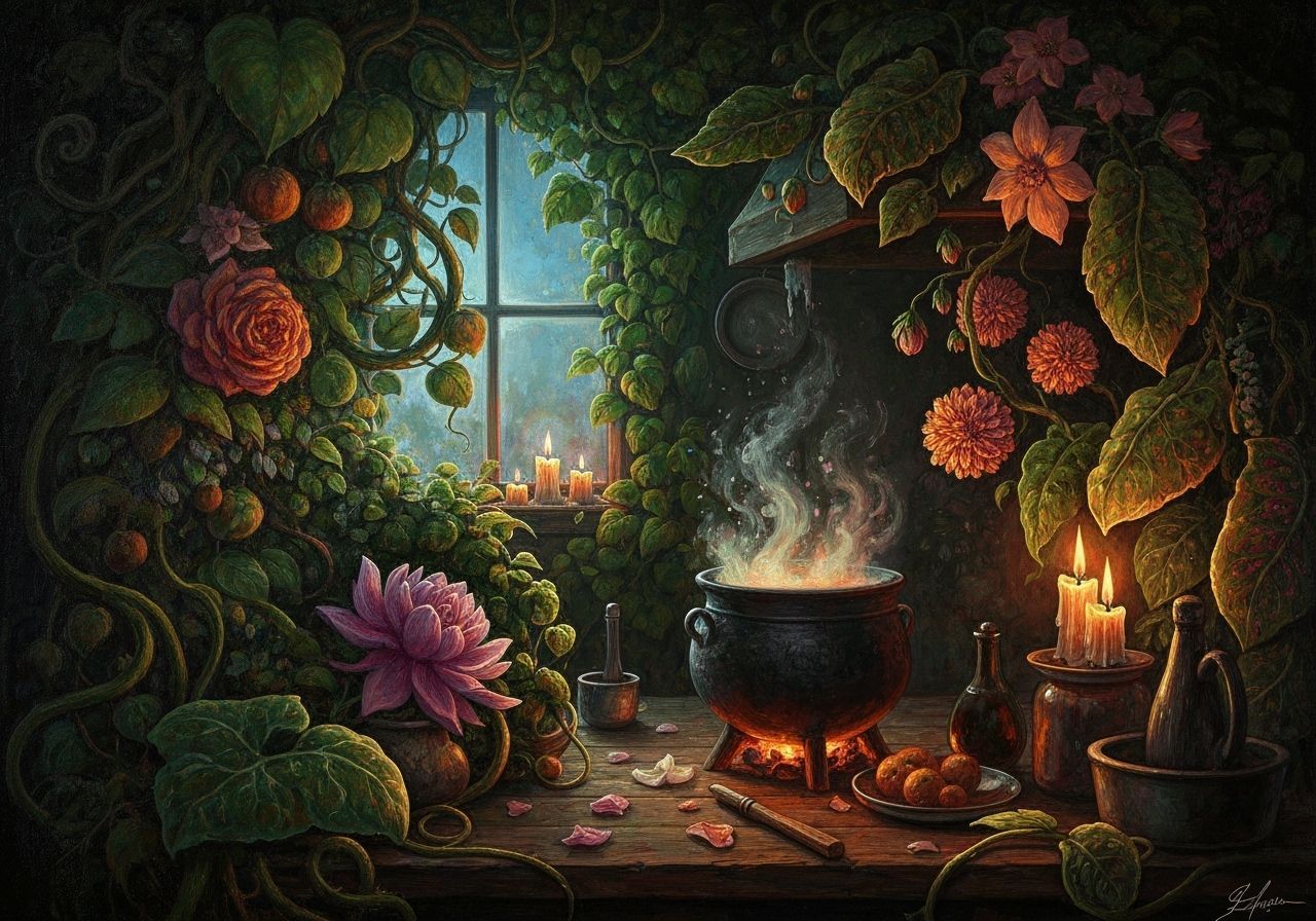 Cozy Witch Kitchen on Halloween Evening Painting