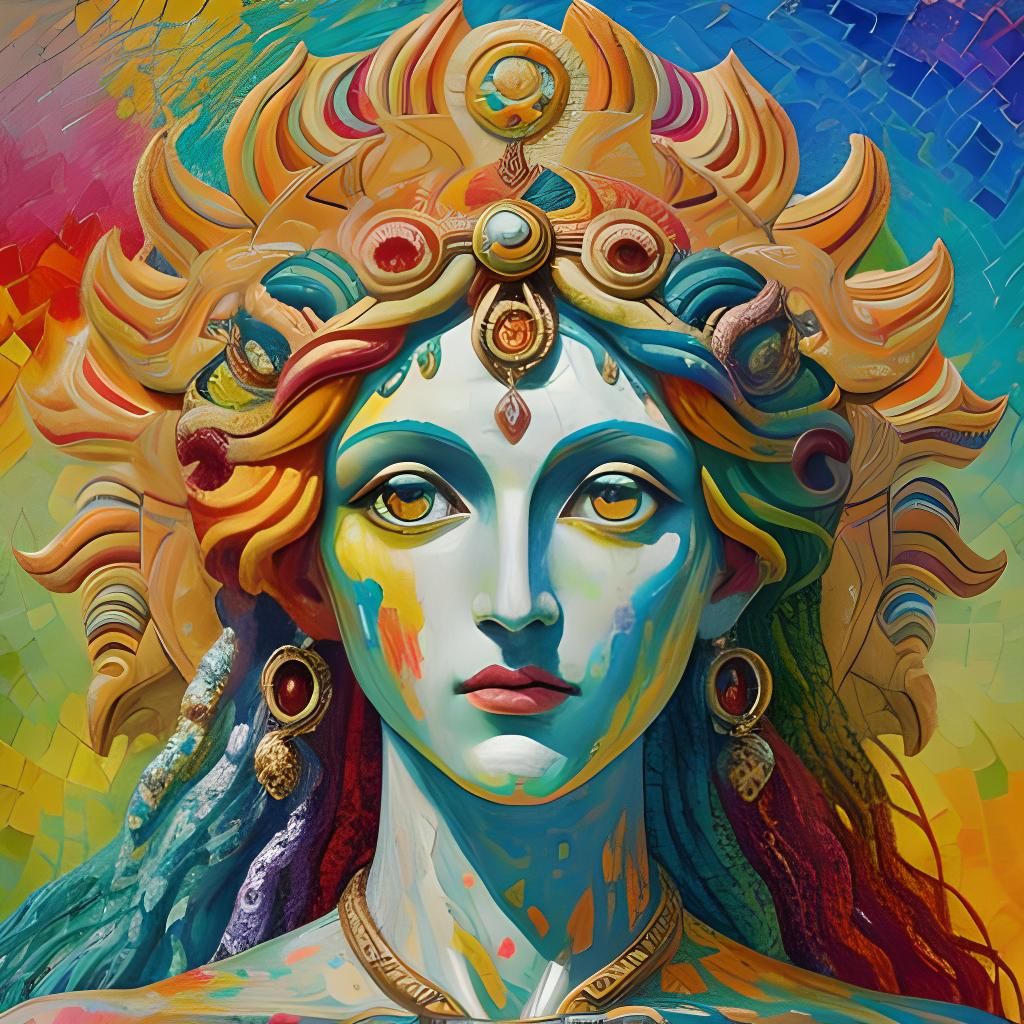 Apollo, Sun God, in Mythical Mosaic Collage