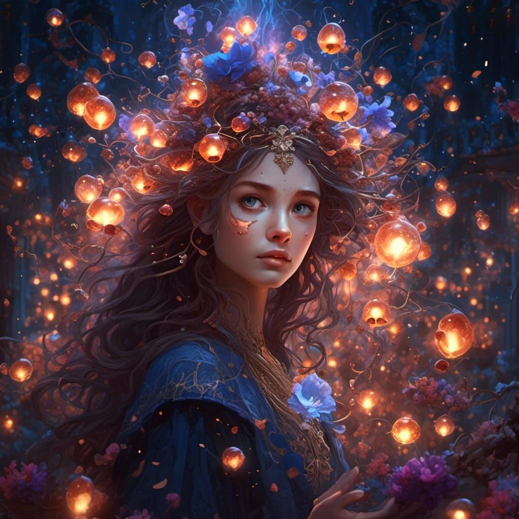 Woman with Firefly Eyes: Detailed Fantasy Art