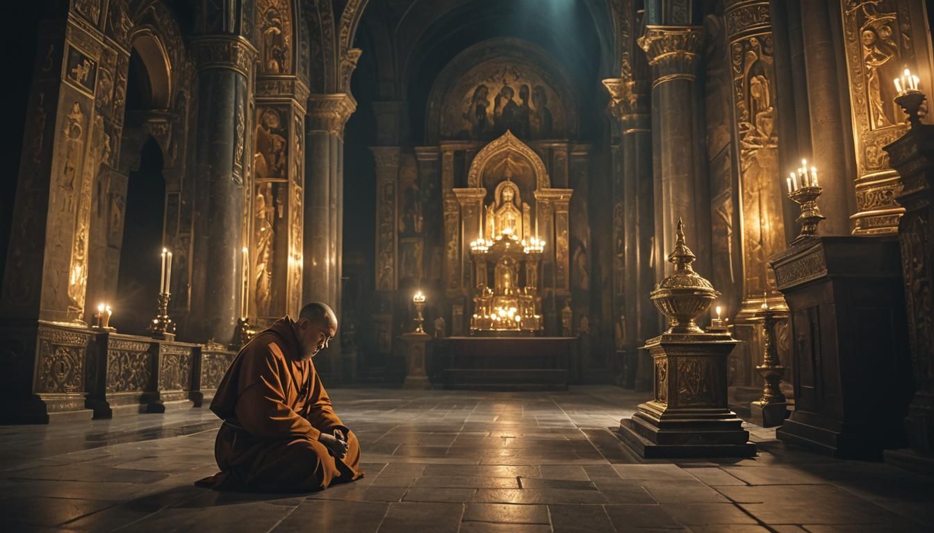 Monk Kneeling in Prayer in Orthodox Iconography