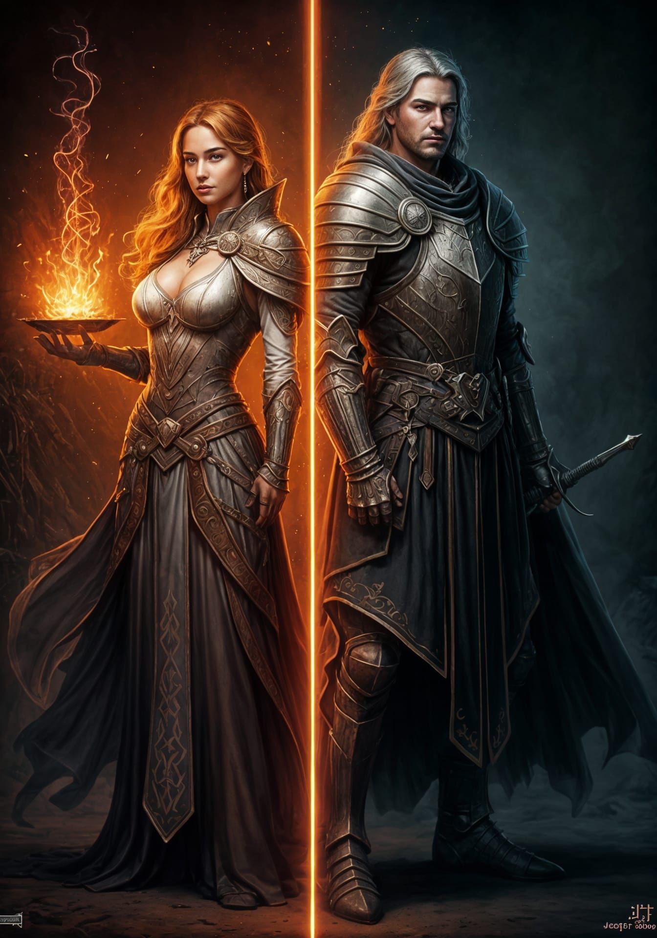 Fantasy Knight and Mage Portrait in Easley Style