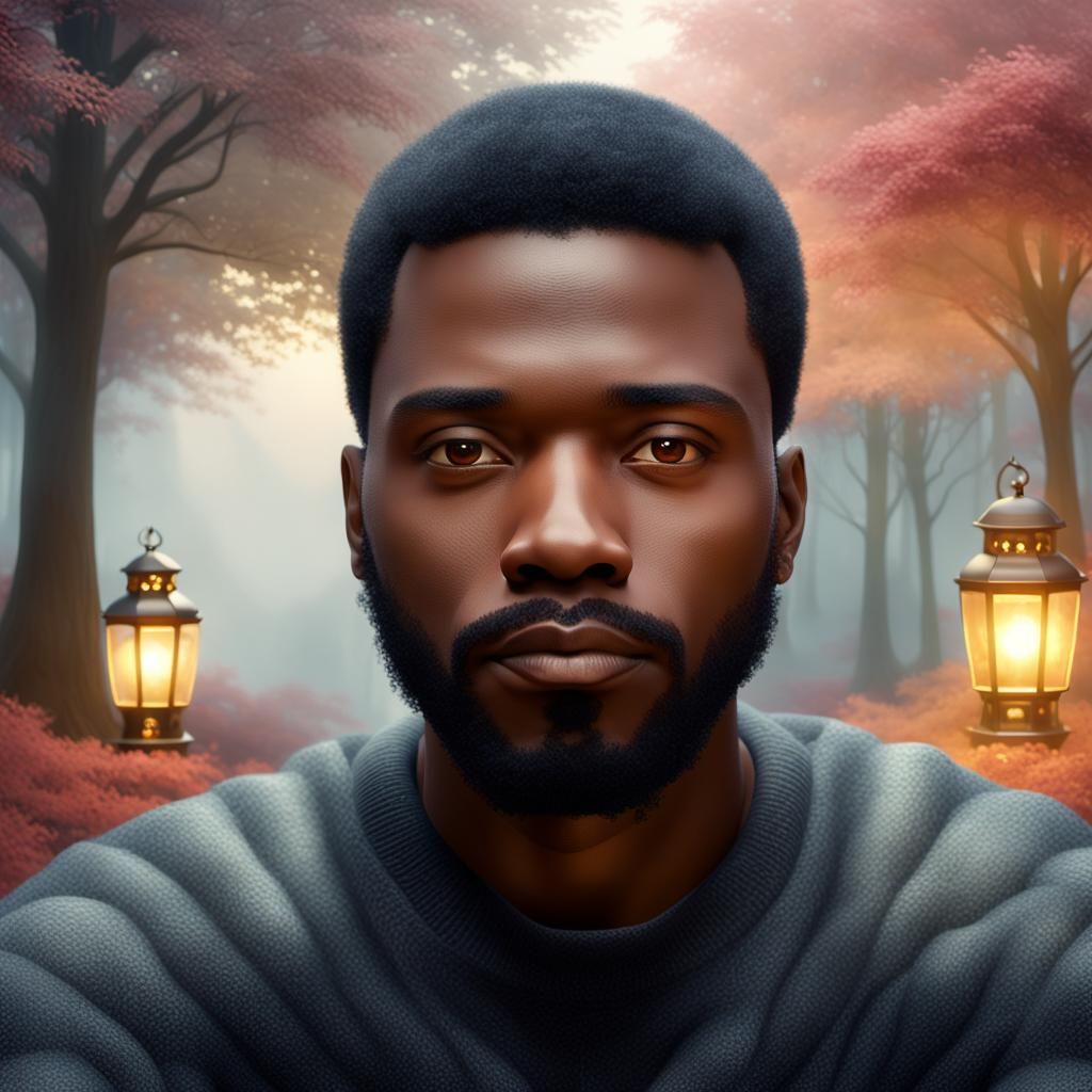 Ethereal Black Man in Glowing Landscape