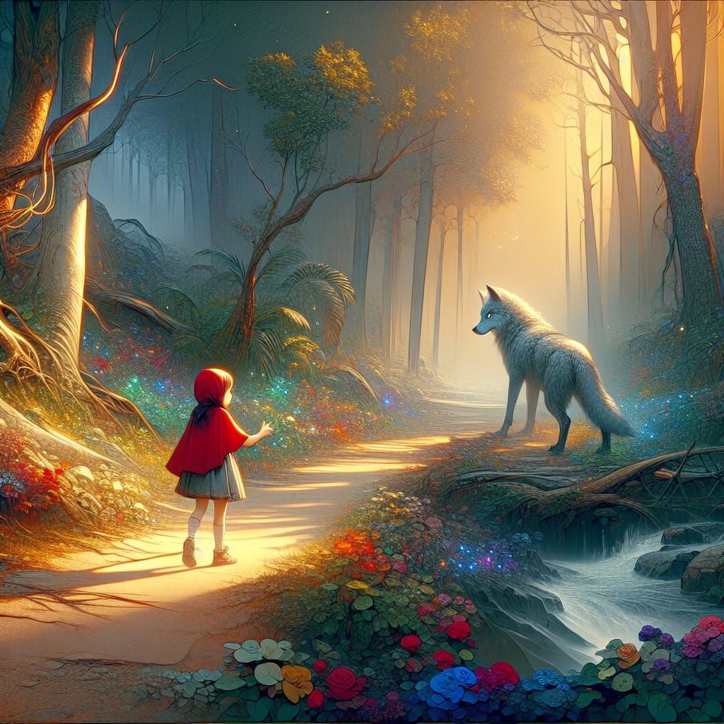 Little Red Riding Hood Encounter in Hyper-Detailed Realism