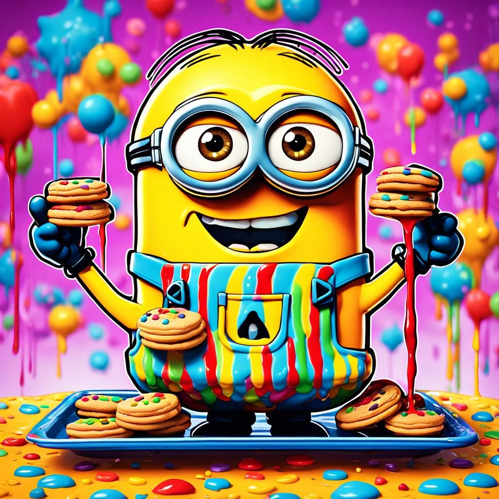 Minion Character with Iced Biscuits in Pop Art Style