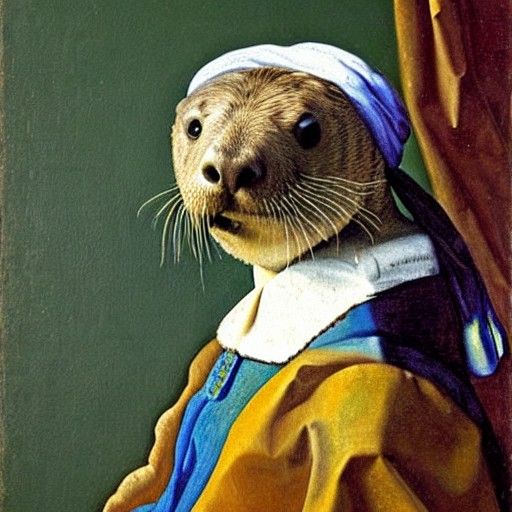 Sea Otter with Pearl Earring in Classical Style