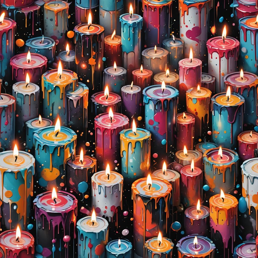 Colorful Graffiti Candle Scene in Splash Art Style