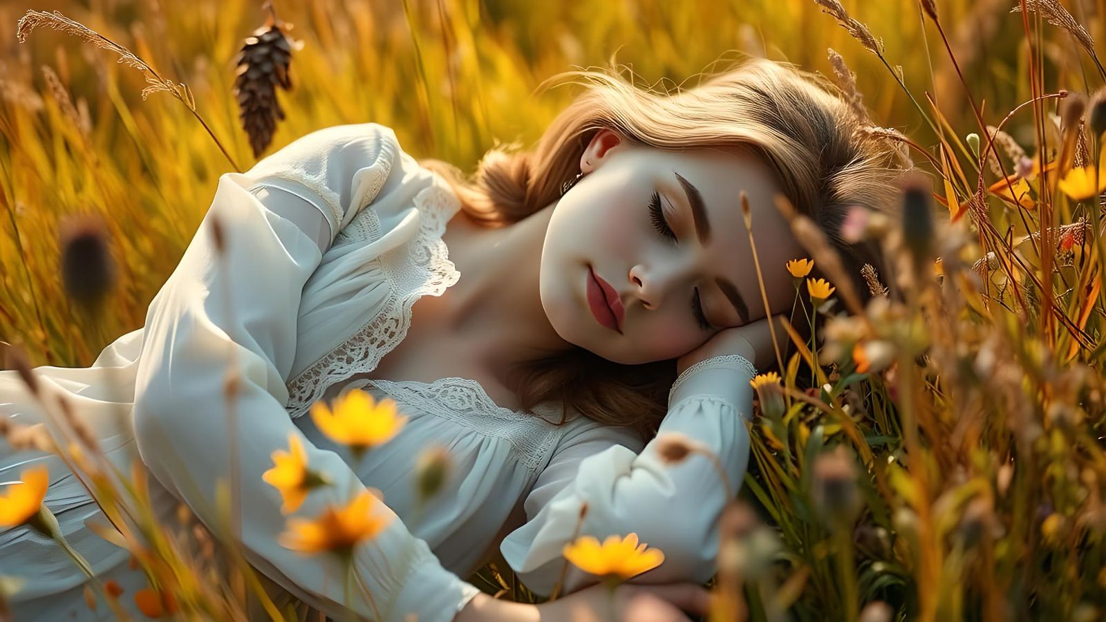 Sleeping Woman in Meadow: Ethereal Photography