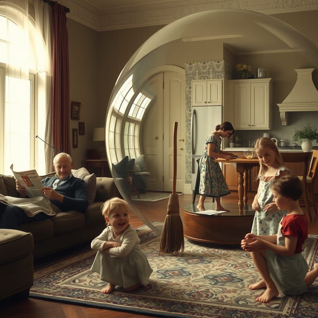 Domestic Scene with Glass Orbs, Cinematic Lighting