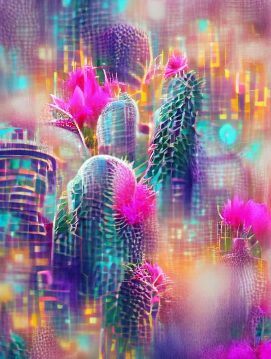 Iridescent Cacti Garden: Abstract AI Art