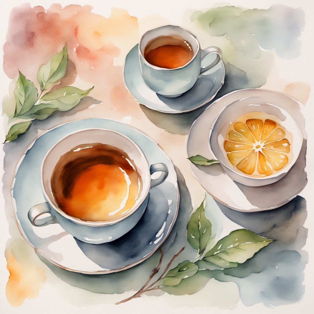 Serene Watercolor of Earl Grey Tea in Warm Light