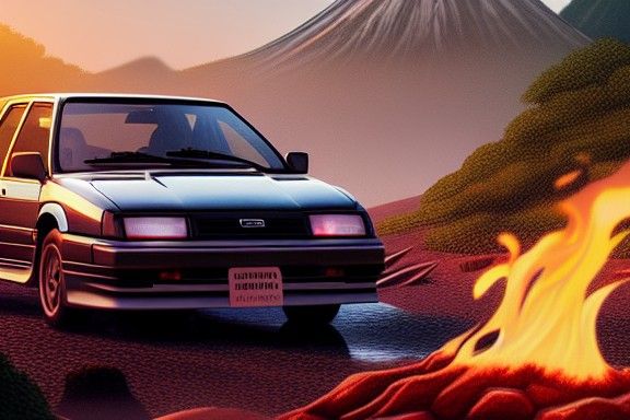 Hyperrealistic 1990 Subaru Legacy RS on Volcano