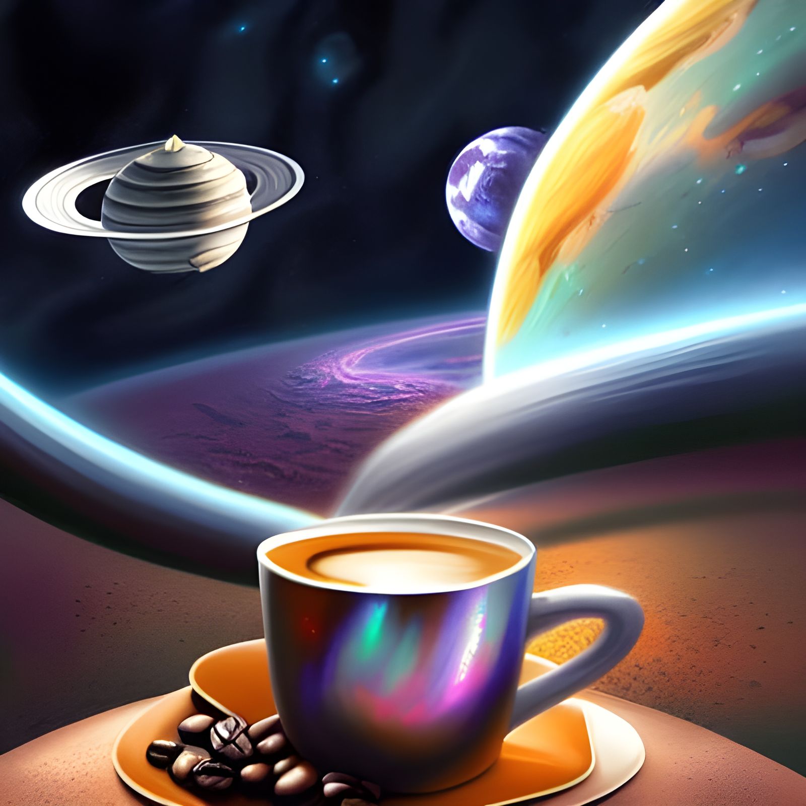 Coffee in Space: Splash Art in Spacecore Style