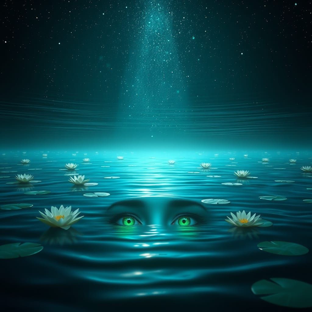 Glowing Eyes Gaze Up from Lake's Depths