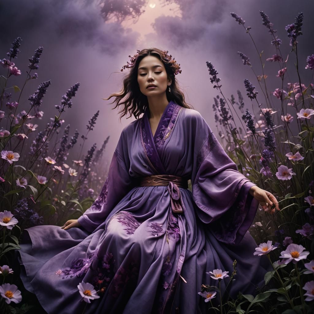 Surreal Woman in Purple Mist, Rothko Style