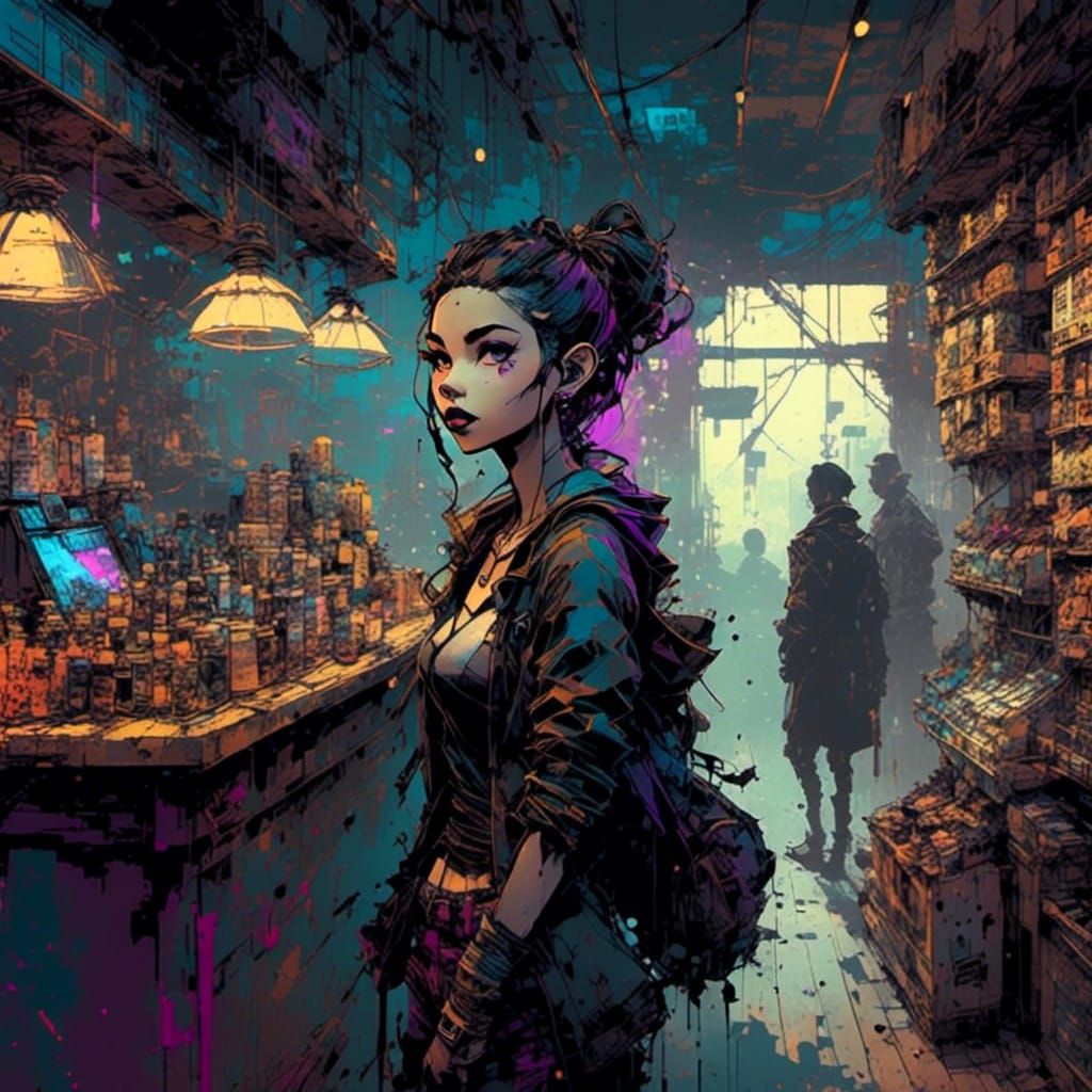 Gothic Girl in Convenience Store, Disney Style