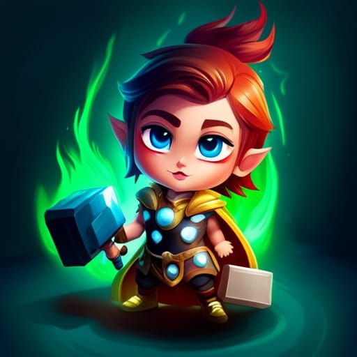 Adorable Chibi Thor in Polychromatic Splash Art