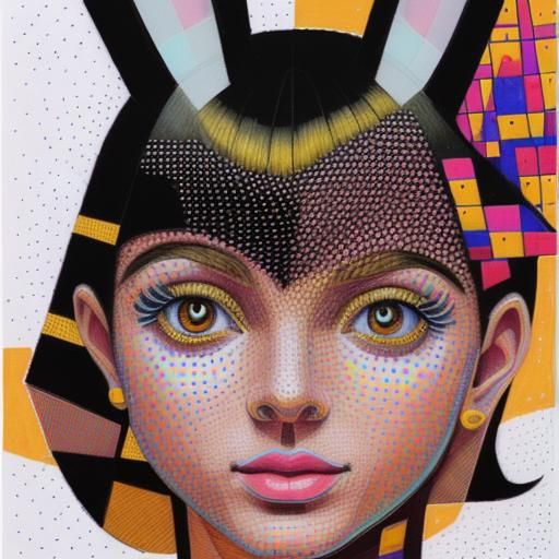 Cubist Bunny Portrait in Geometric Pointillism