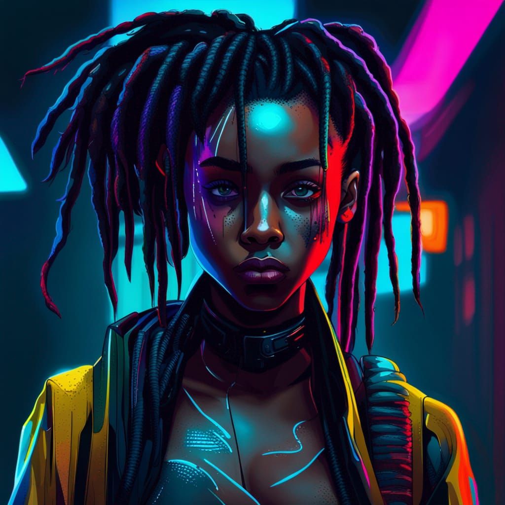 Cyberpunk Girl with Dreads in Neon City