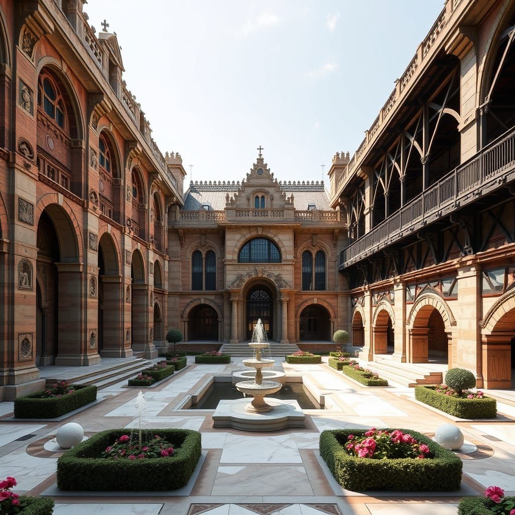 Grand Stone Hall with Industrial Ancient Architecture
