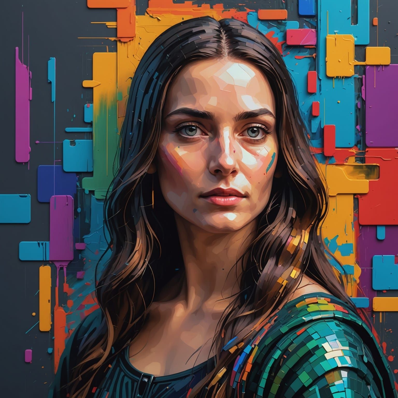 Mona Lisa with Glitch Effects in Hyperrealistic Style