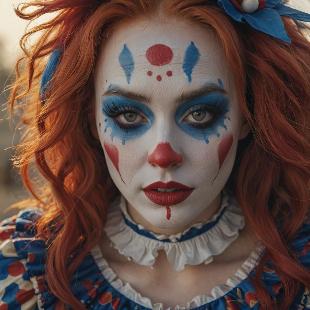 Hyperrealistic Portrait of Clown Woman in Cinematic Lighting