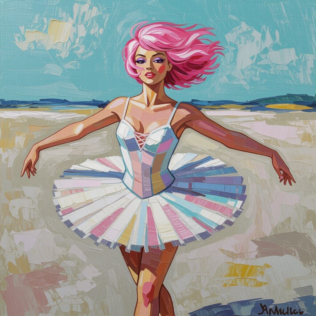 Pink Haired Woman Dancing in Ashy Landscape