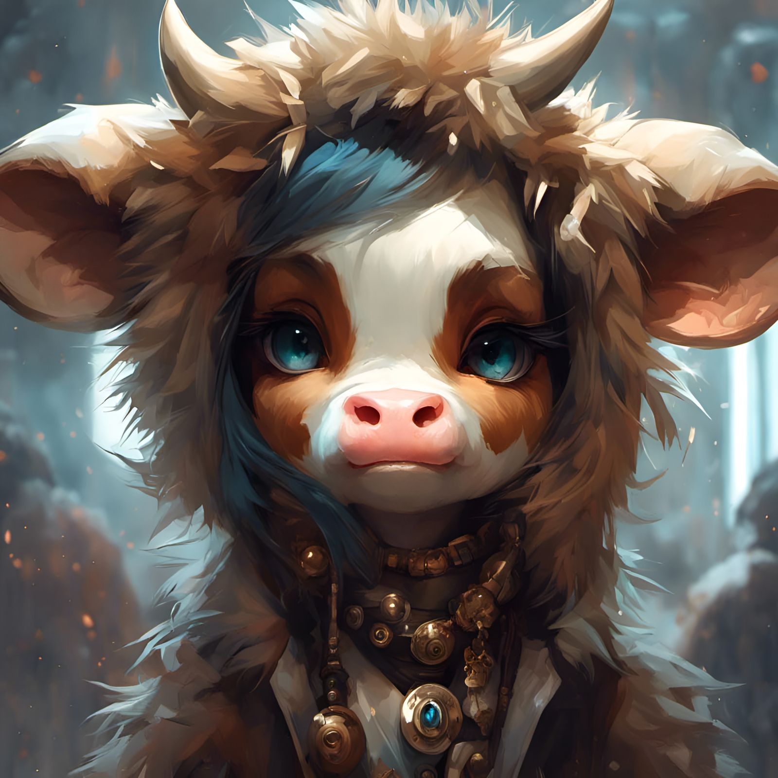 Adorable Furry Cow in Detailed 3D Style