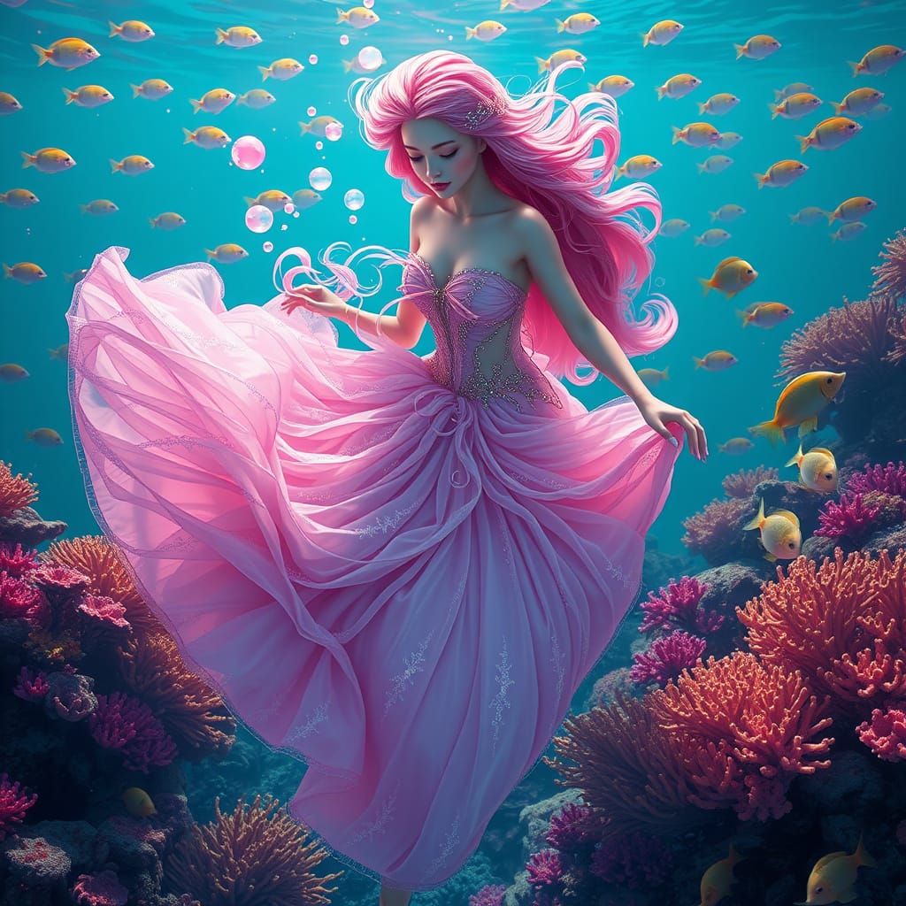 Mystical Princess in Vibrant Coral Reef