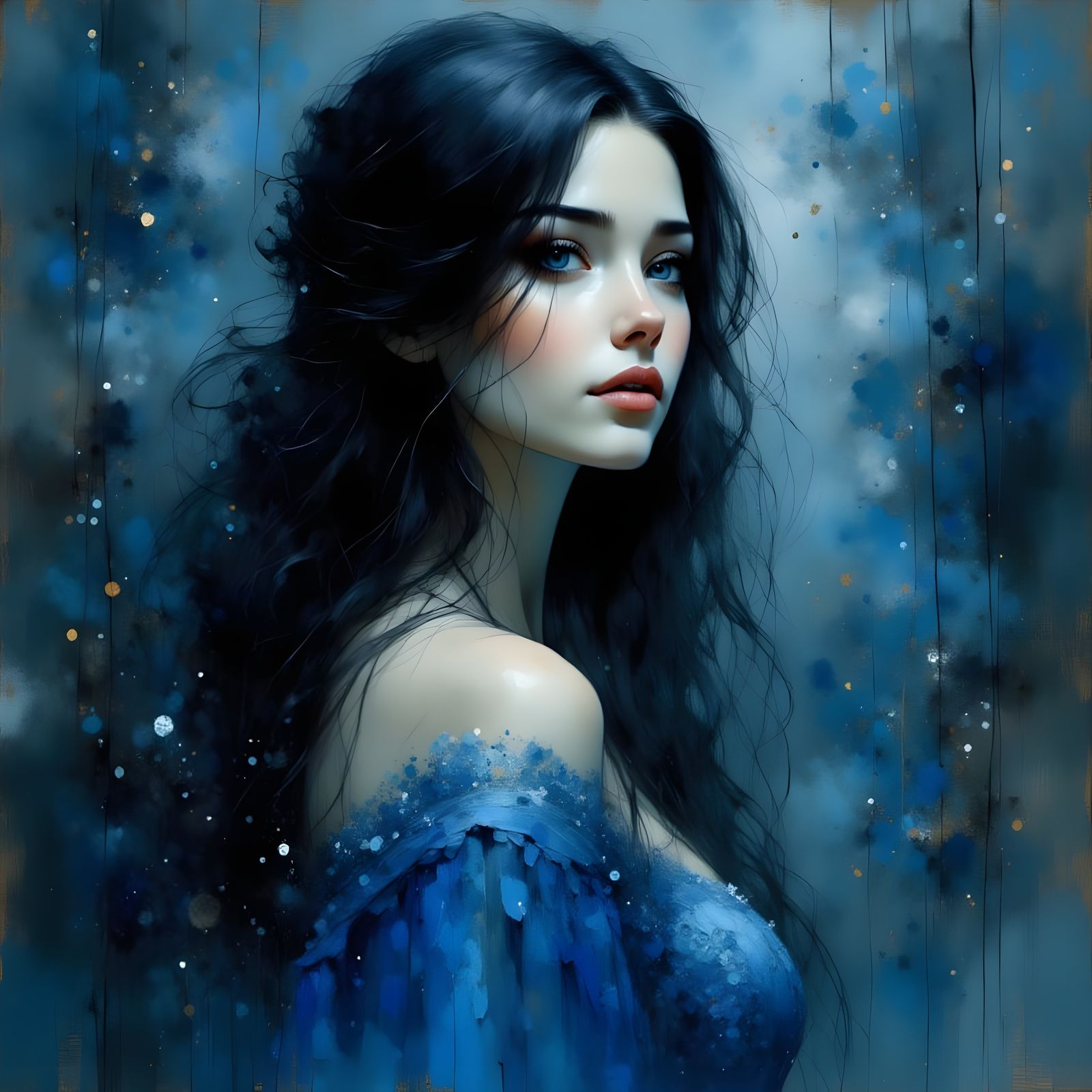 Ethereal Norse Goddess in Monochromatic Blue