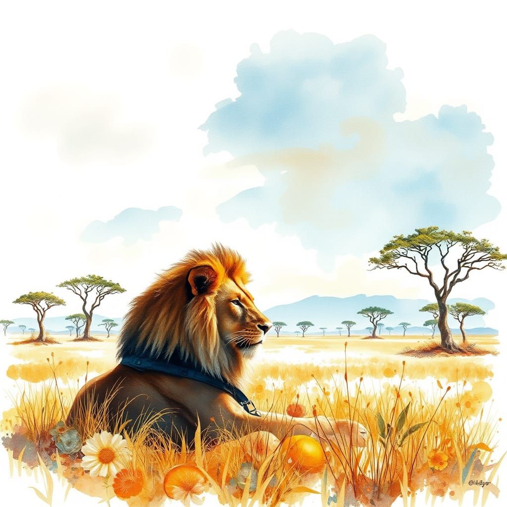 Savannah Landscape in Vibrant Watercolour Style