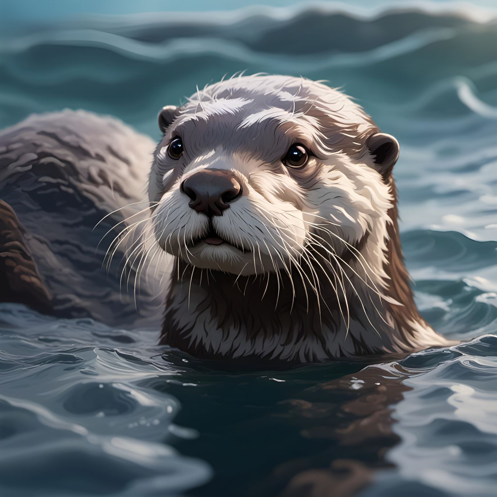 Adorable Otter in Ocean: Hyperdetailed Splash Art