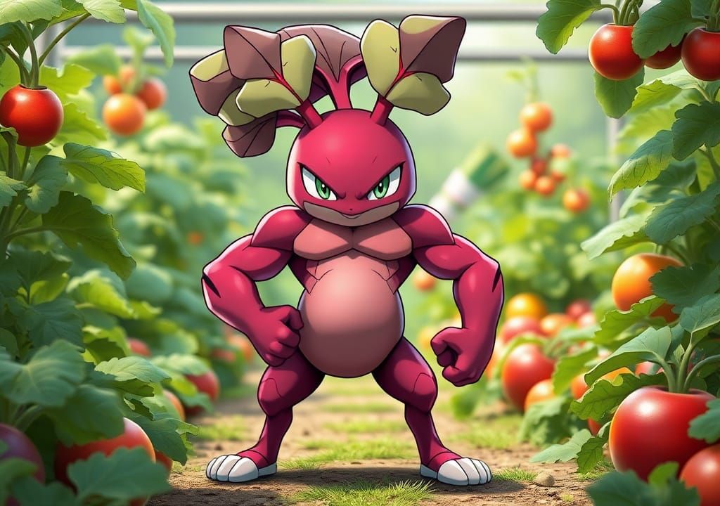 Anthropomorphic Beetroot Pokémon in Vegetable Garden