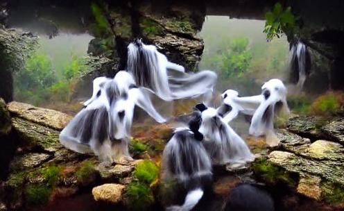 Ethereal Ghost Dancing at Misty Waterfall