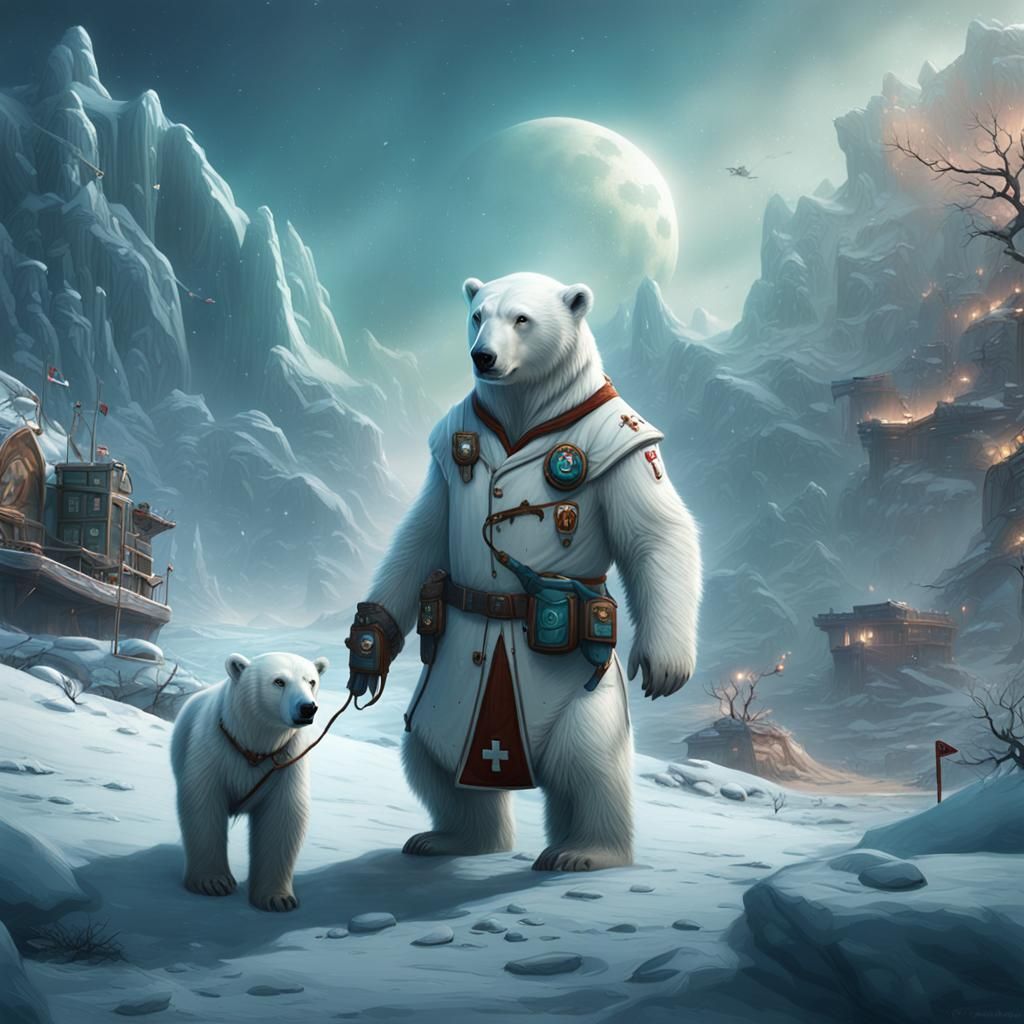 Polar Bear Nurse in Detailed Digital Painting