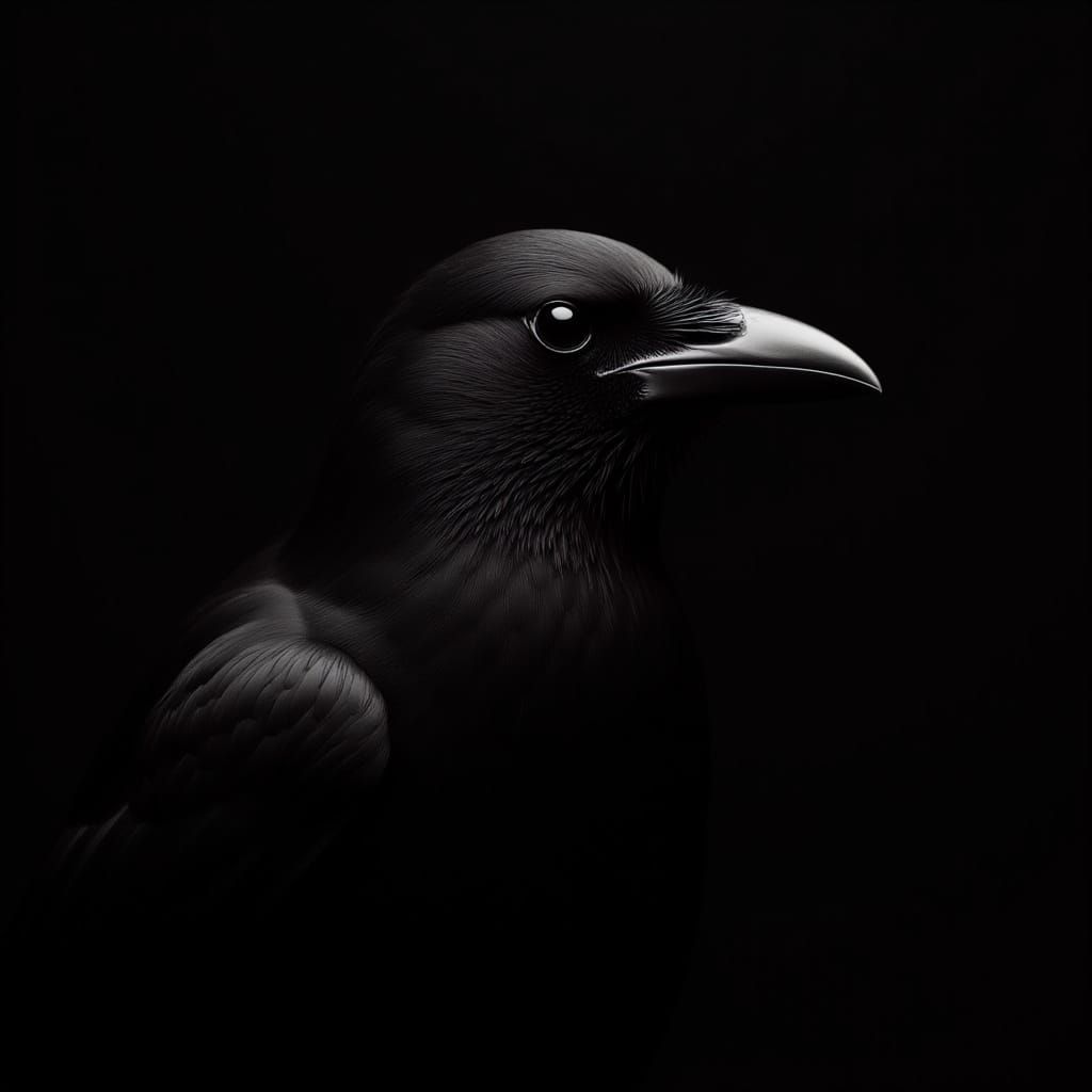 Minimalist Crow Portrait on Black Background