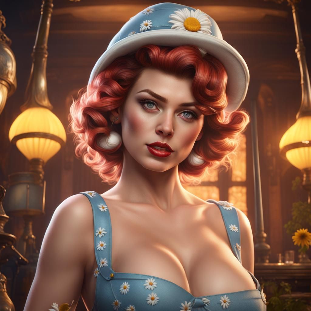 Hyperrealistic Daisy Bell Pinup in Detailed Digital Art