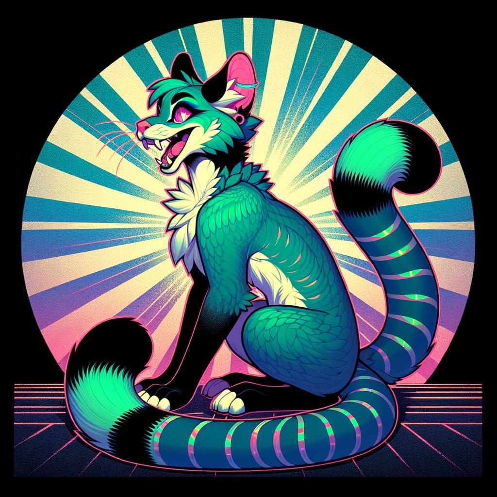 Emerald Catgirl with Pink Eyes in Cinematic Style