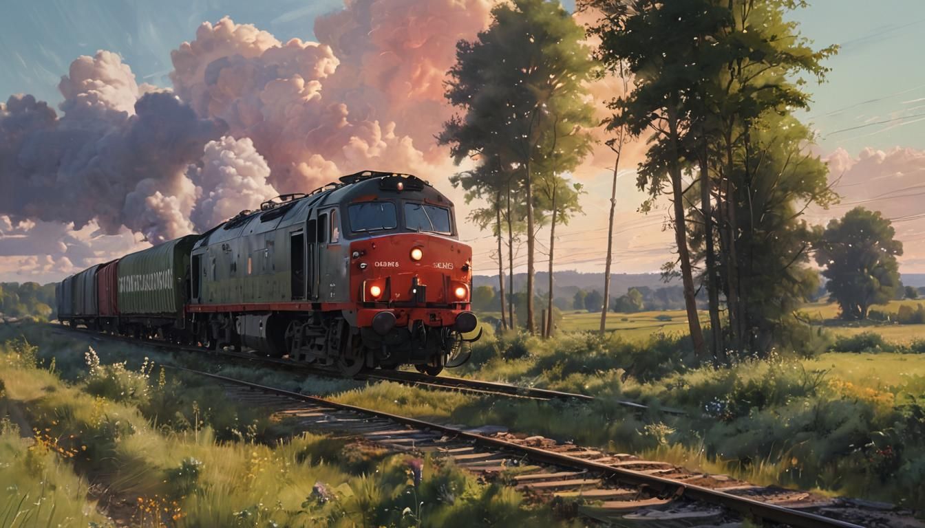 British Rail Freight Train in Summer Landscape