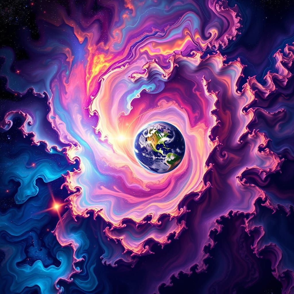 Mystical Cosmic Tapestry: Vibrant Nebula Swirling Near Radia...